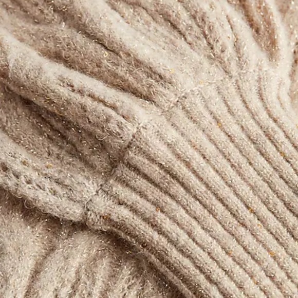 Metallic gold open stitch balloon sleeves mock neck sweater - Picture 8 of 11